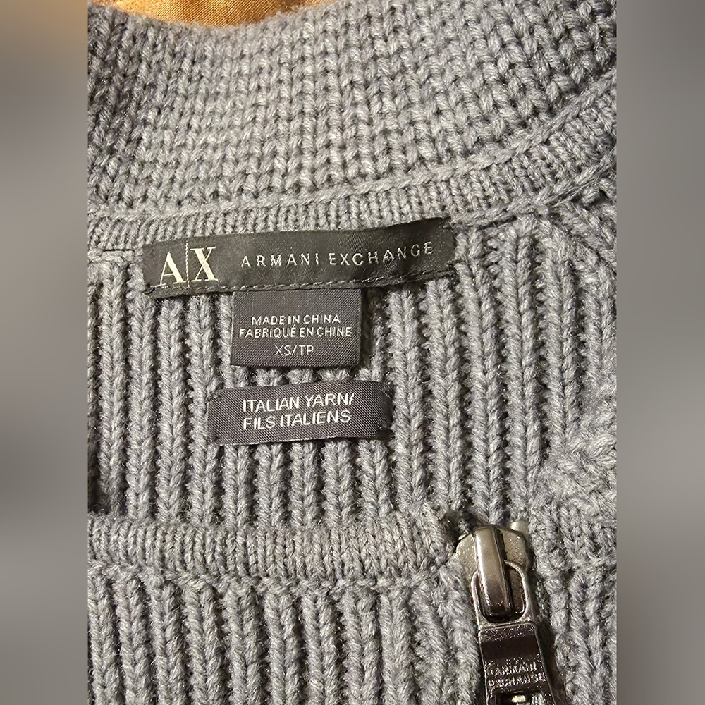 Armani Exchange Full Zip Moto Gray Sweater Jacket, Womens XS - Picture 6 of 9